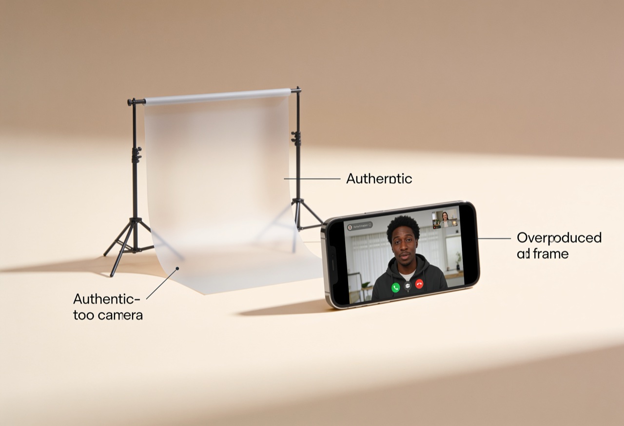 Authentic phone video next to stiff studio advertising
